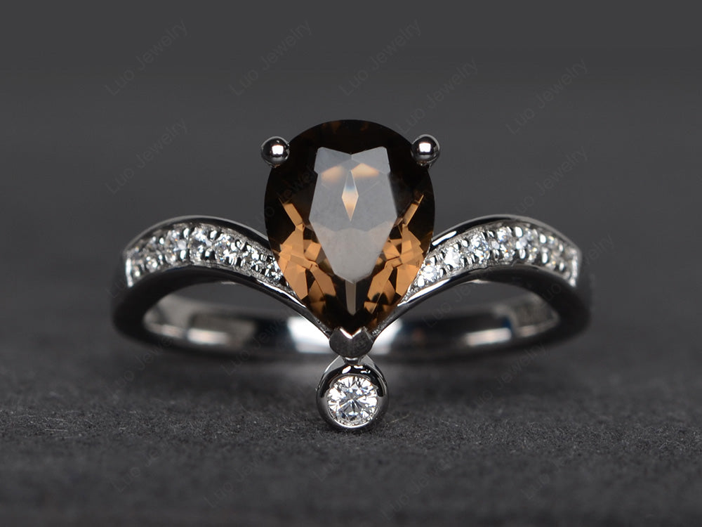 Unique Pear Shaped Smoky Quartz  Ring Art Deco - LUO Jewelry