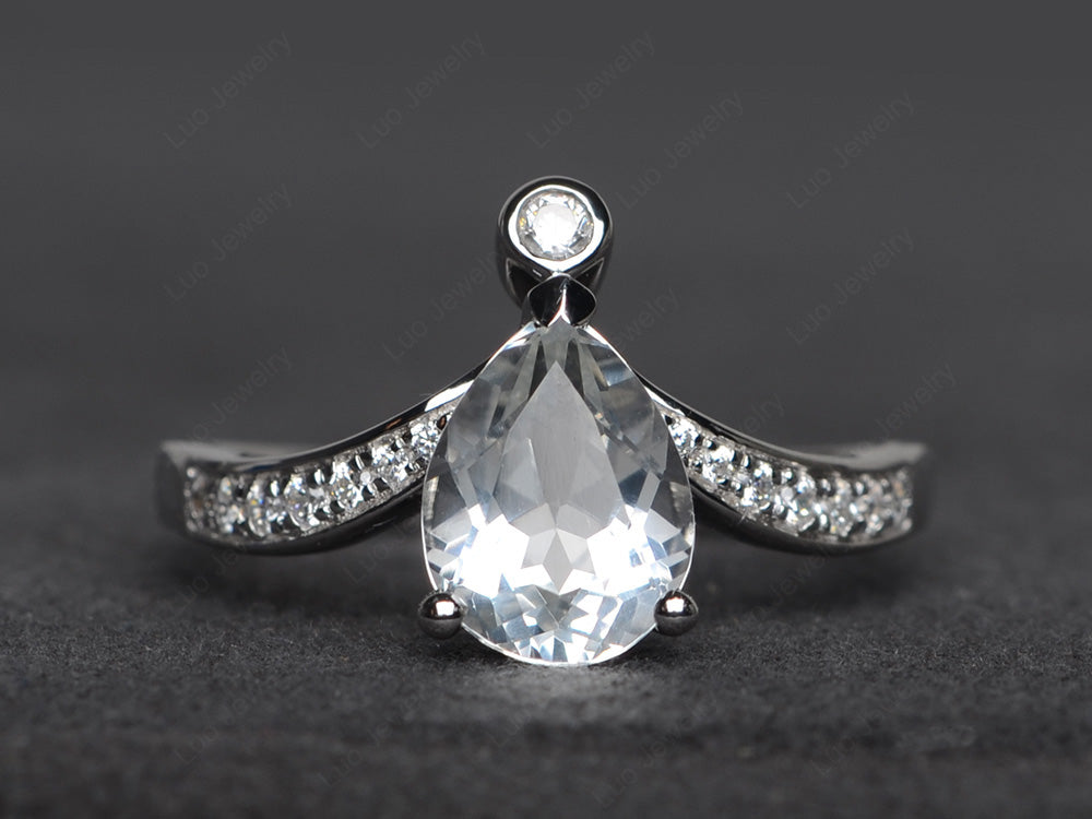 Unique Pear Shaped White Topaz Ring Art Deco - LUO Jewelry