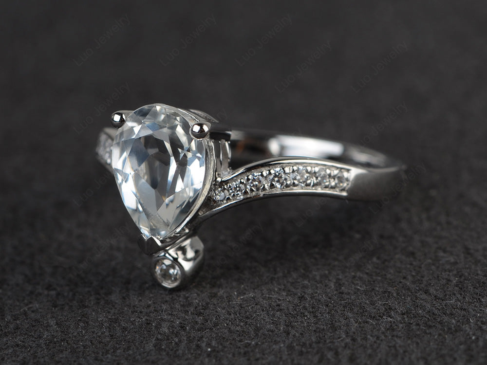 Unique Pear Shaped White Topaz Ring Art Deco - LUO Jewelry