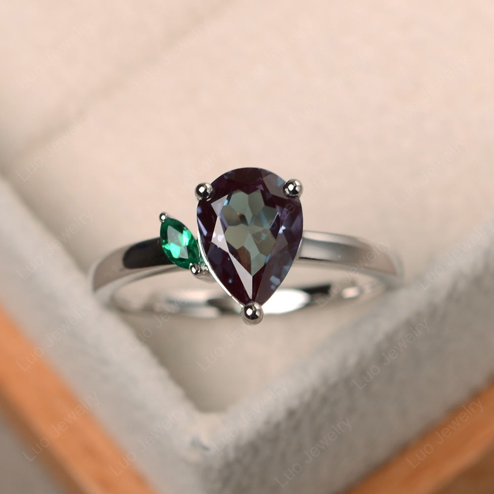 Unique Pear Shaped Alexandrite Wedding Ring - LUO Jewelry