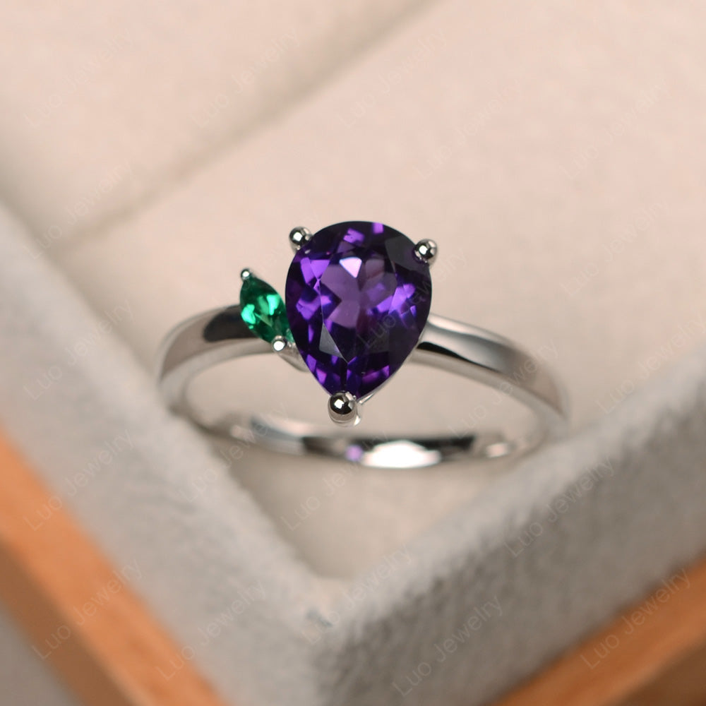 Unique Pear Shaped Amethyst Wedding Ring - LUO Jewelry