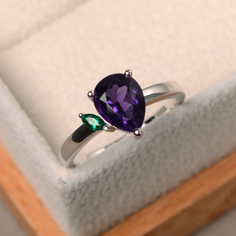 Unique Pear Shaped Amethyst Wedding Ring - LUO Jewelry