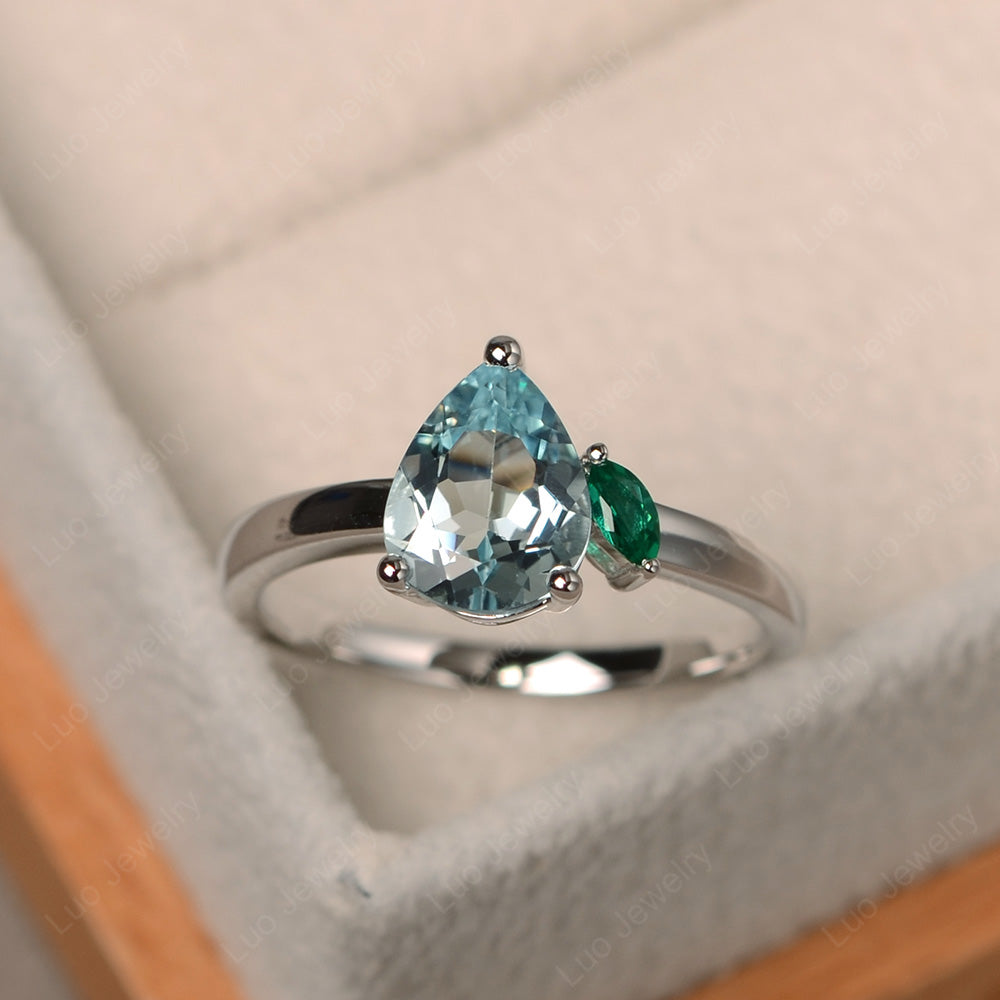 Unique Pear Shaped Aquamarine Wedding Ring - LUO Jewelry