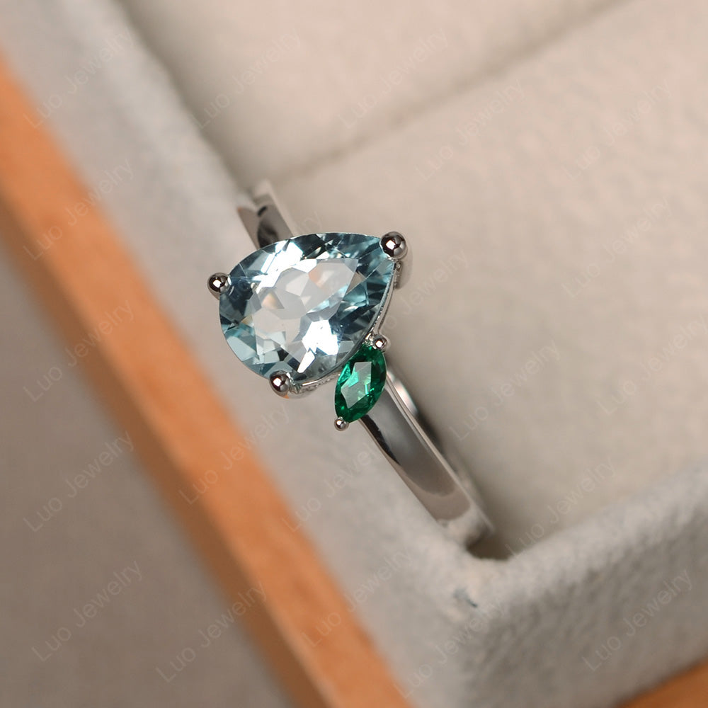 Unique Pear Shaped Aquamarine Wedding Ring - LUO Jewelry