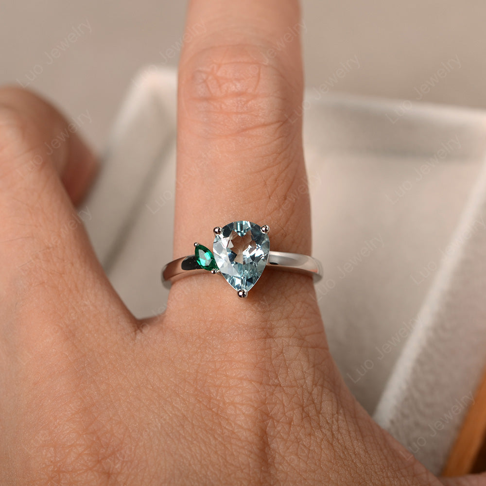 Unique Pear Shaped Aquamarine Wedding Ring - LUO Jewelry