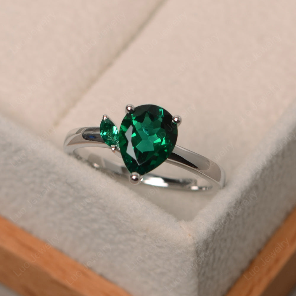 Unique Pear Shaped Lab Emerald Wedding Ring - LUO Jewelry