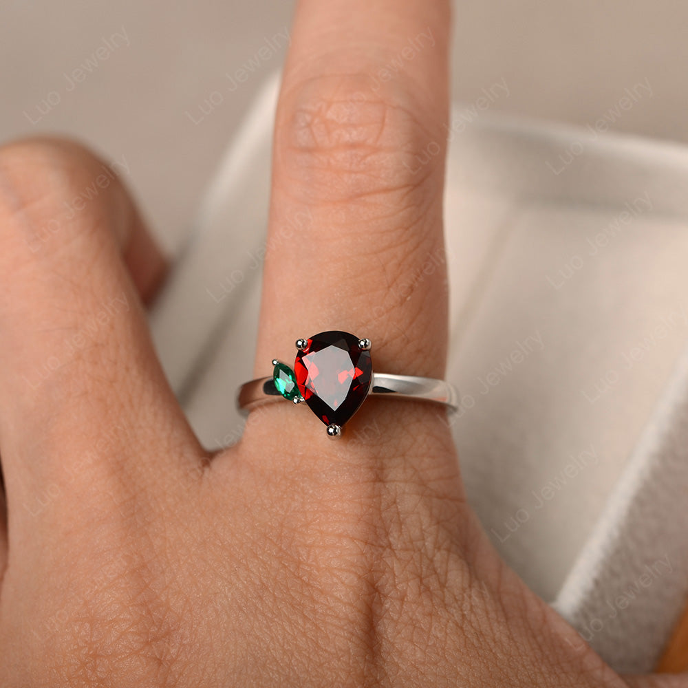 Unique Pear Shaped Garnet Wedding Ring - LUO Jewelry