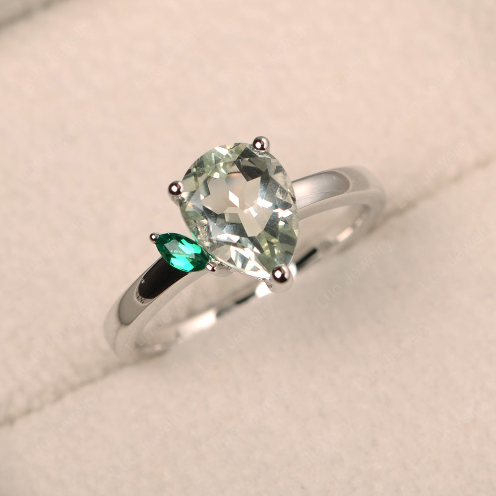 Unique Pear Shaped Green Amethyst Wedding Ring - LUO Jewelry