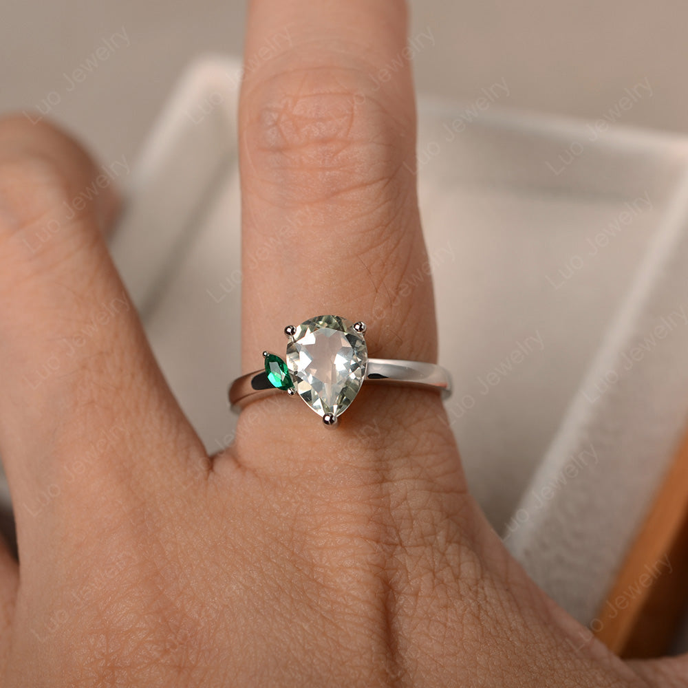 Unique Pear Shaped Green Amethyst Wedding Ring - LUO Jewelry