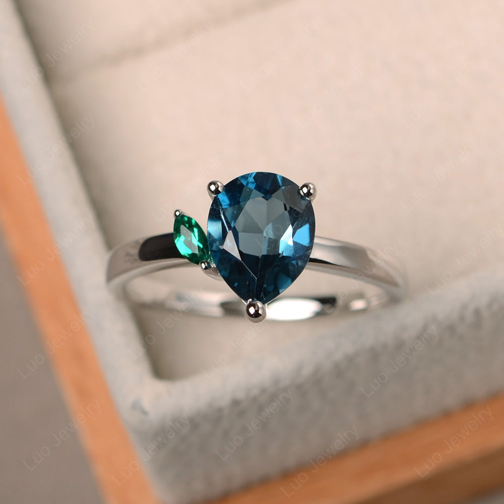 Unique Pear Shaped London Blue Topaz Wedding Ring - LUO Jewelry