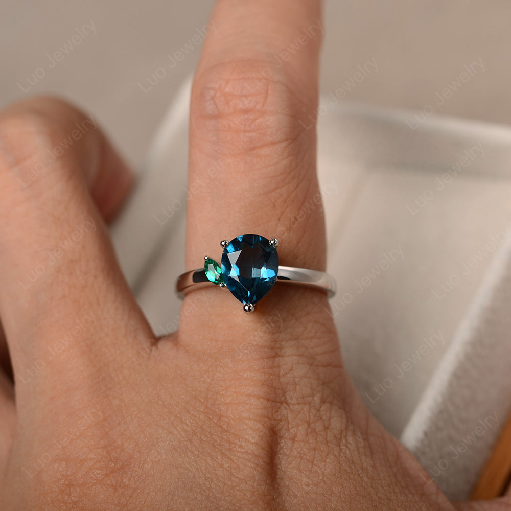 Unique Pear Shaped London Blue Topaz Wedding Ring - LUO Jewelry