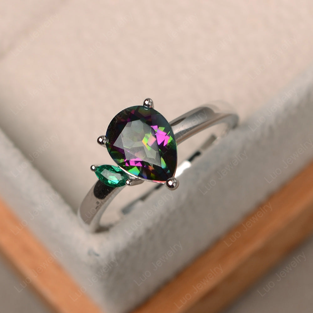 Unique Pear Shaped Mystic Topaz Wedding Ring - LUO Jewelry