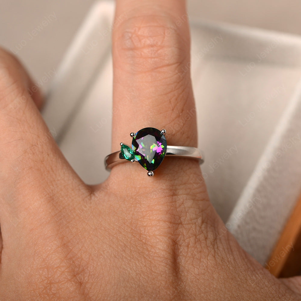 Unique Pear Shaped Mystic Topaz Wedding Ring - LUO Jewelry