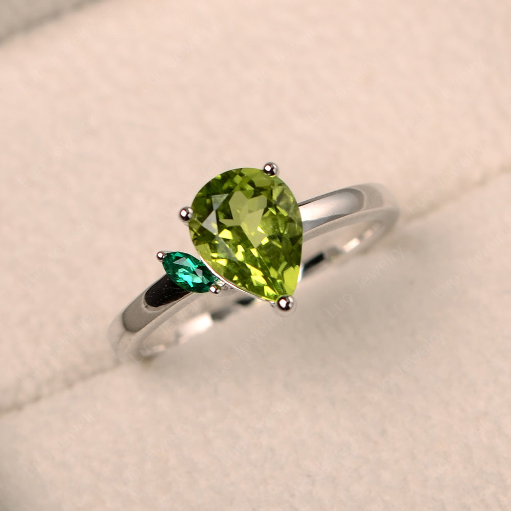 Unique Pear Shaped Peridot Wedding Ring - LUO Jewelry