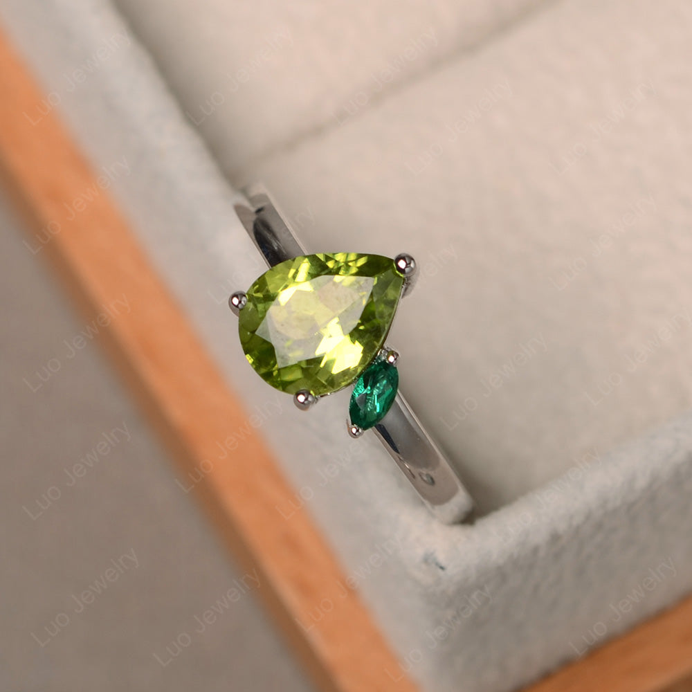 Unique Pear Shaped Peridot Wedding Ring - LUO Jewelry