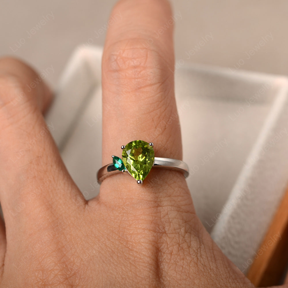 Unique Pear Shaped Peridot Wedding Ring - LUO Jewelry