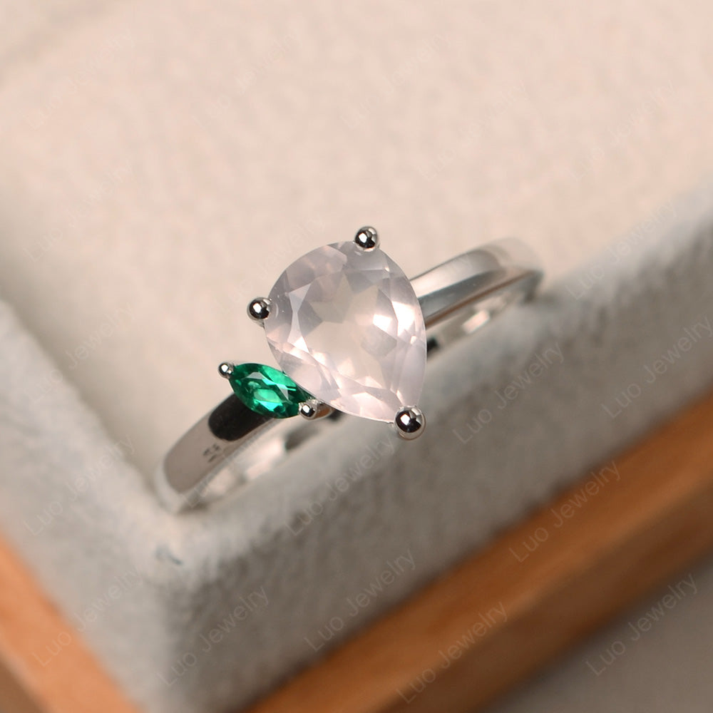 Unique Pear Shaped Rose Quartz Wedding Ring - LUO Jewelry