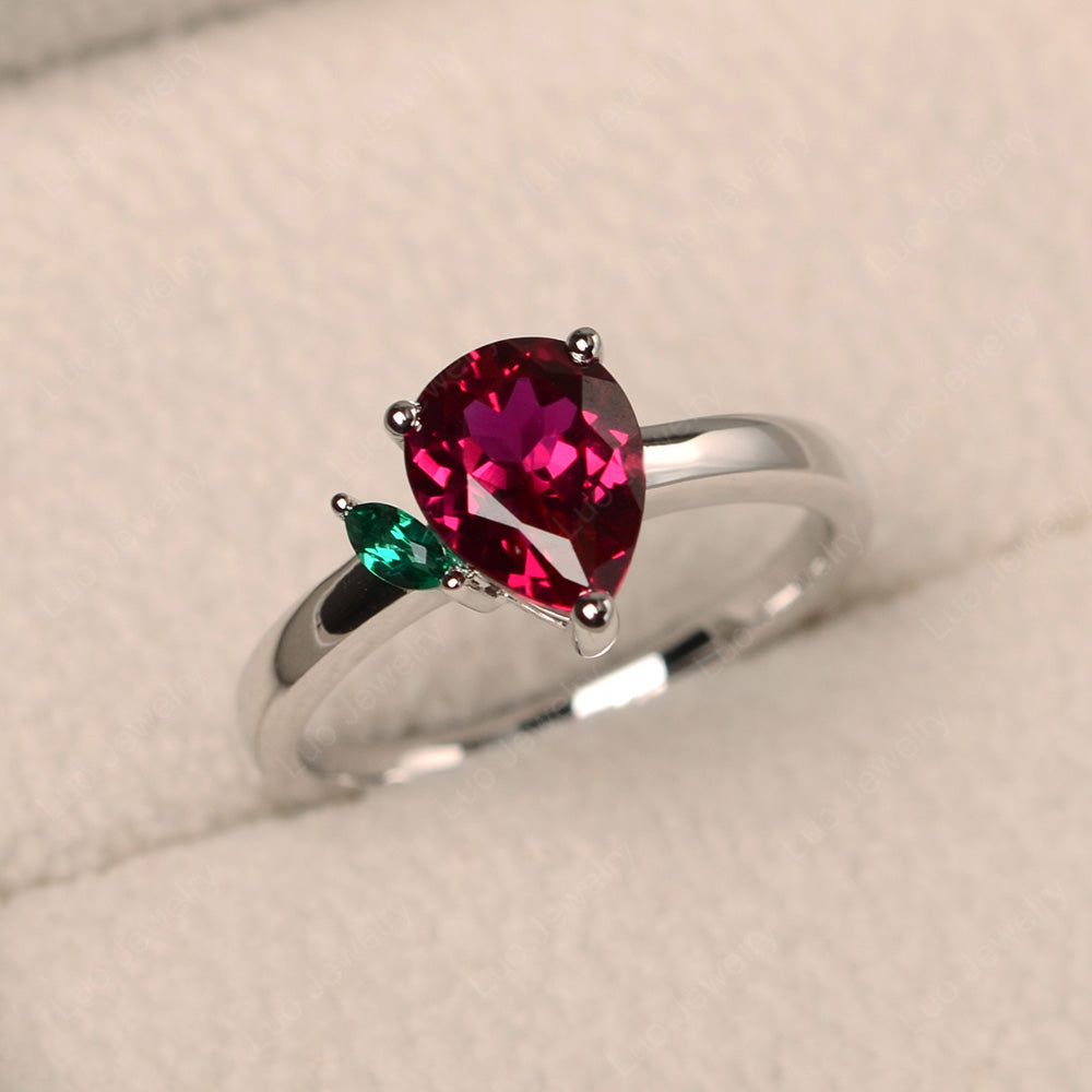 Unique Pear Shaped Ruby Wedding Ring - LUO Jewelry