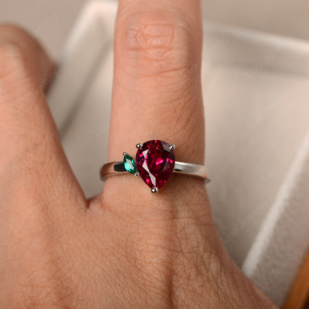 Unique Pear Shaped Ruby Wedding Ring - LUO Jewelry