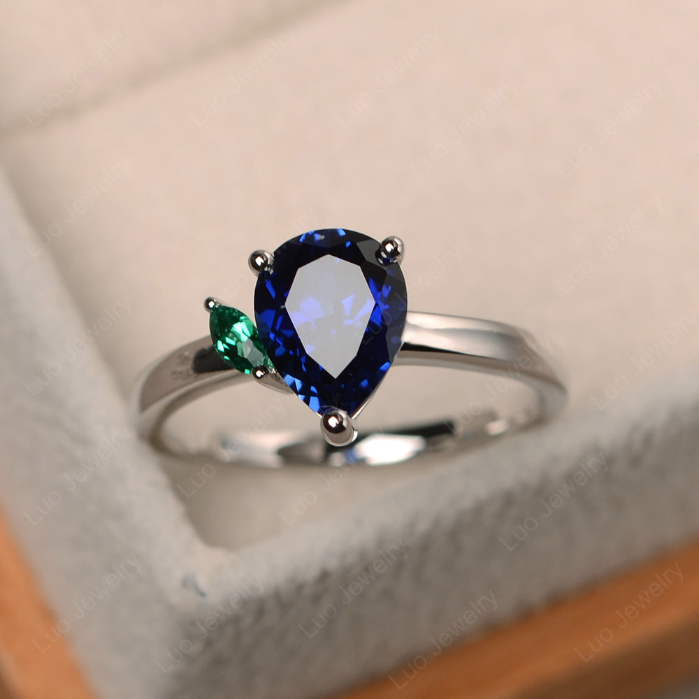 Unique Pear Shaped Lab Sapphire Wedding Ring - LUO Jewelry