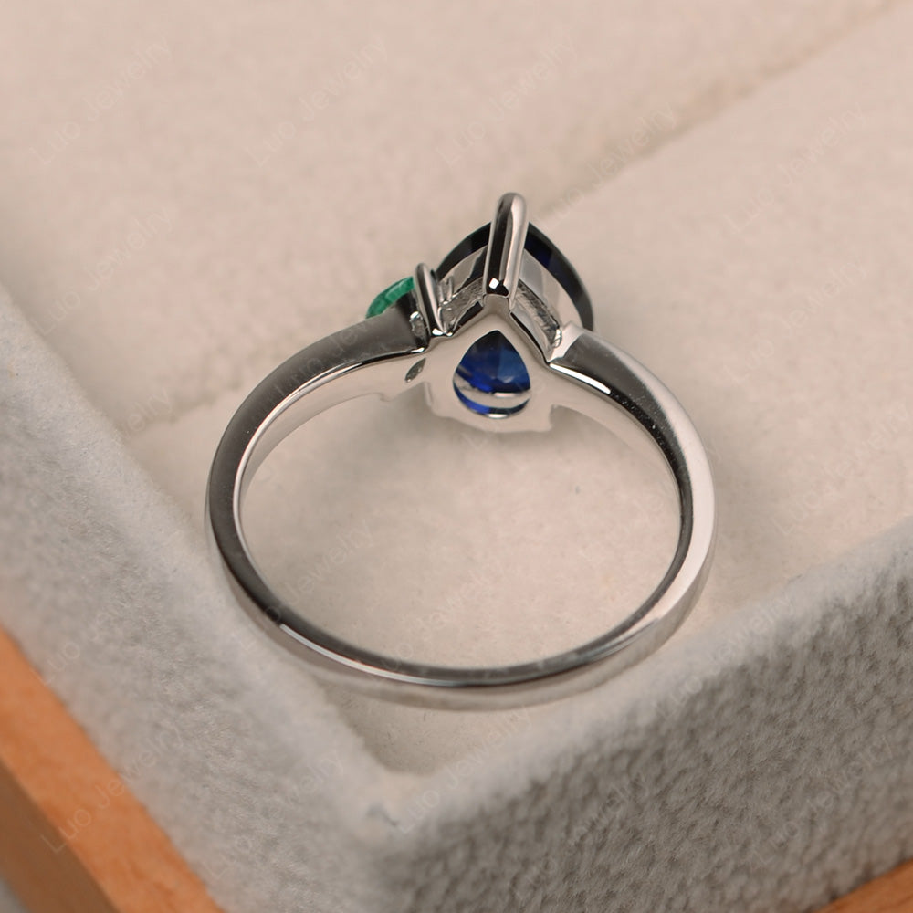 Unique Pear Shaped Lab Sapphire Wedding Ring - LUO Jewelry