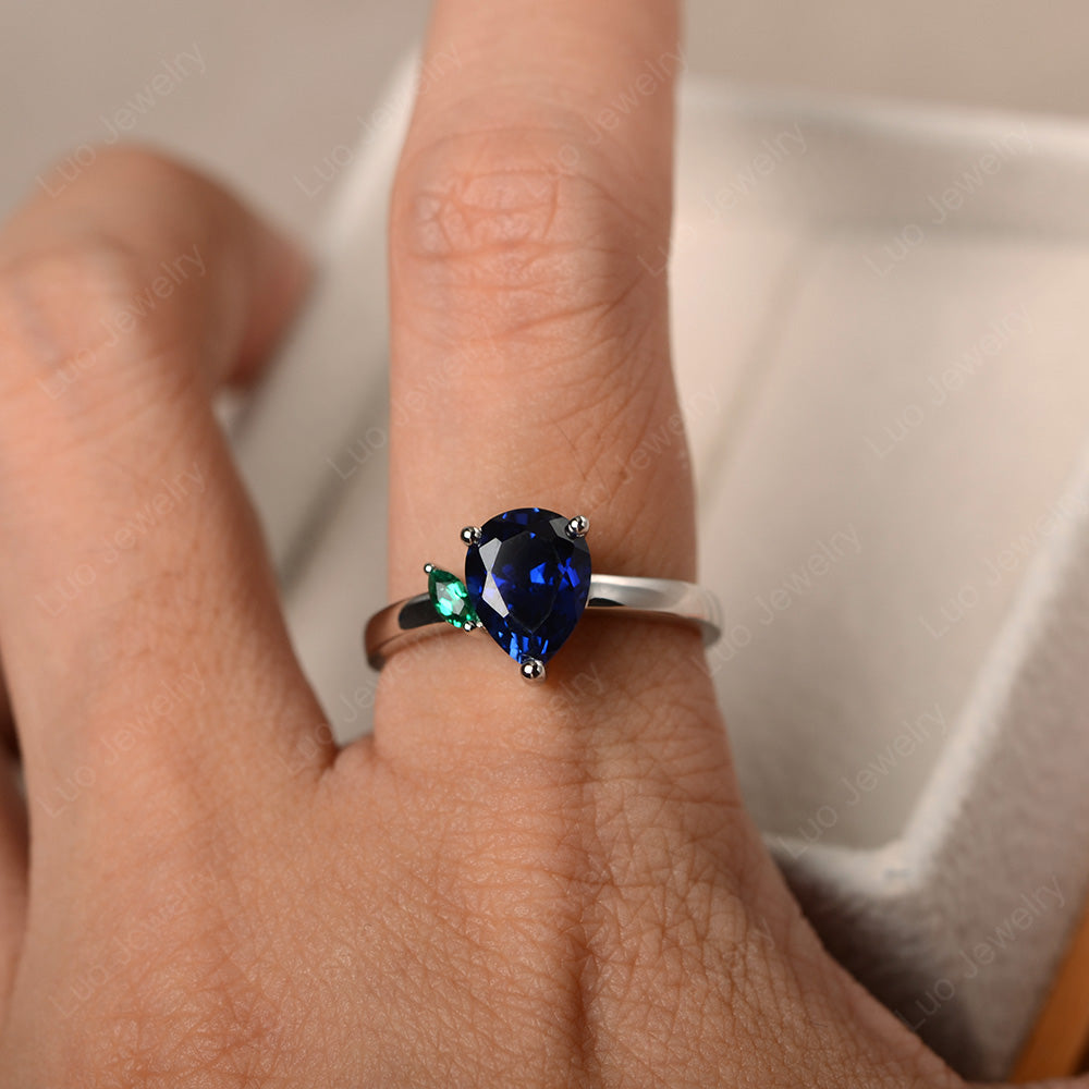 Unique Pear Shaped Lab Sapphire Wedding Ring - LUO Jewelry