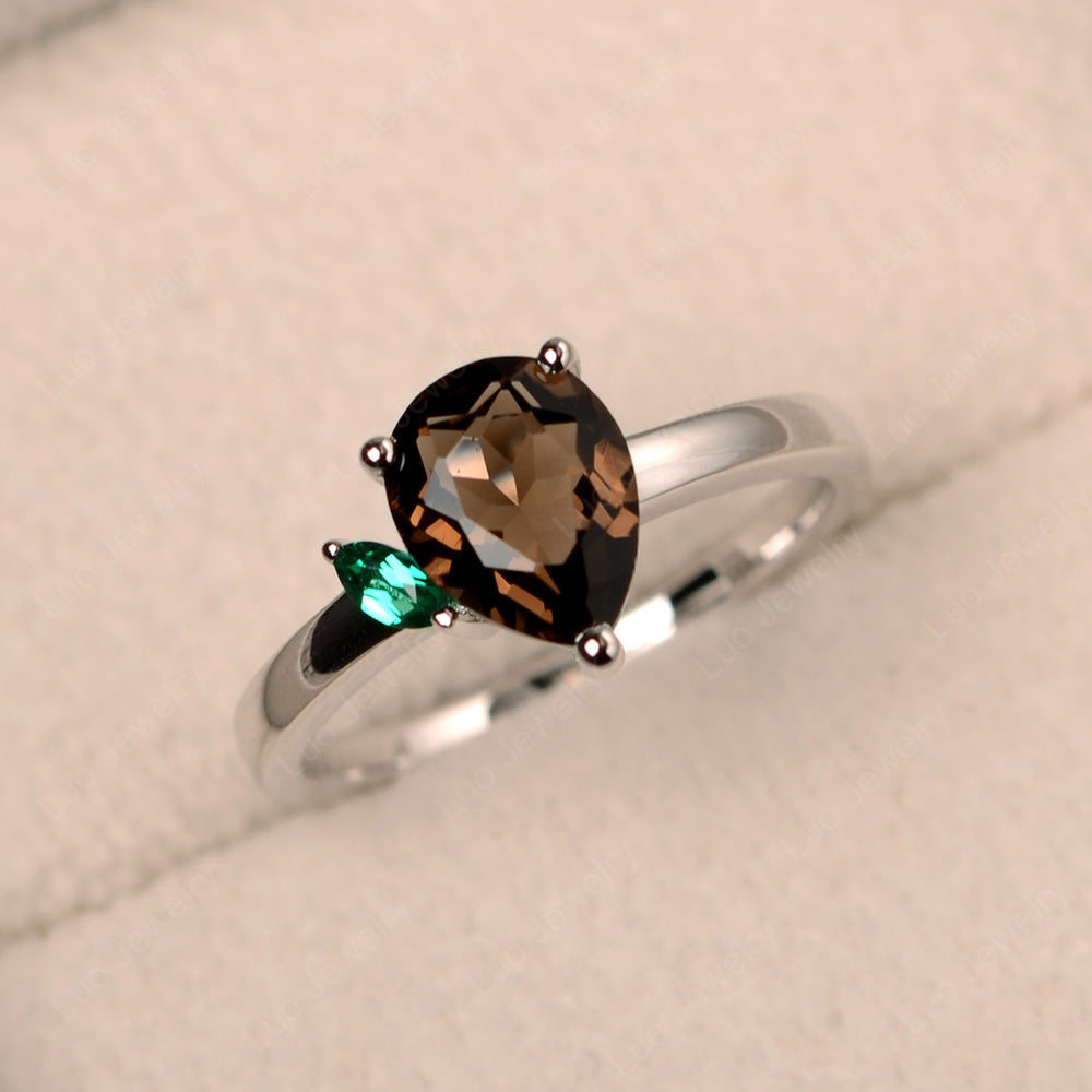 Unique Pear Shaped Smoky Quartz  Wedding Ring - LUO Jewelry