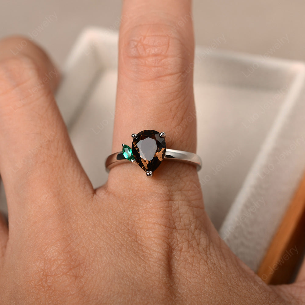 Unique Pear Shaped Smoky Quartz  Wedding Ring - LUO Jewelry
