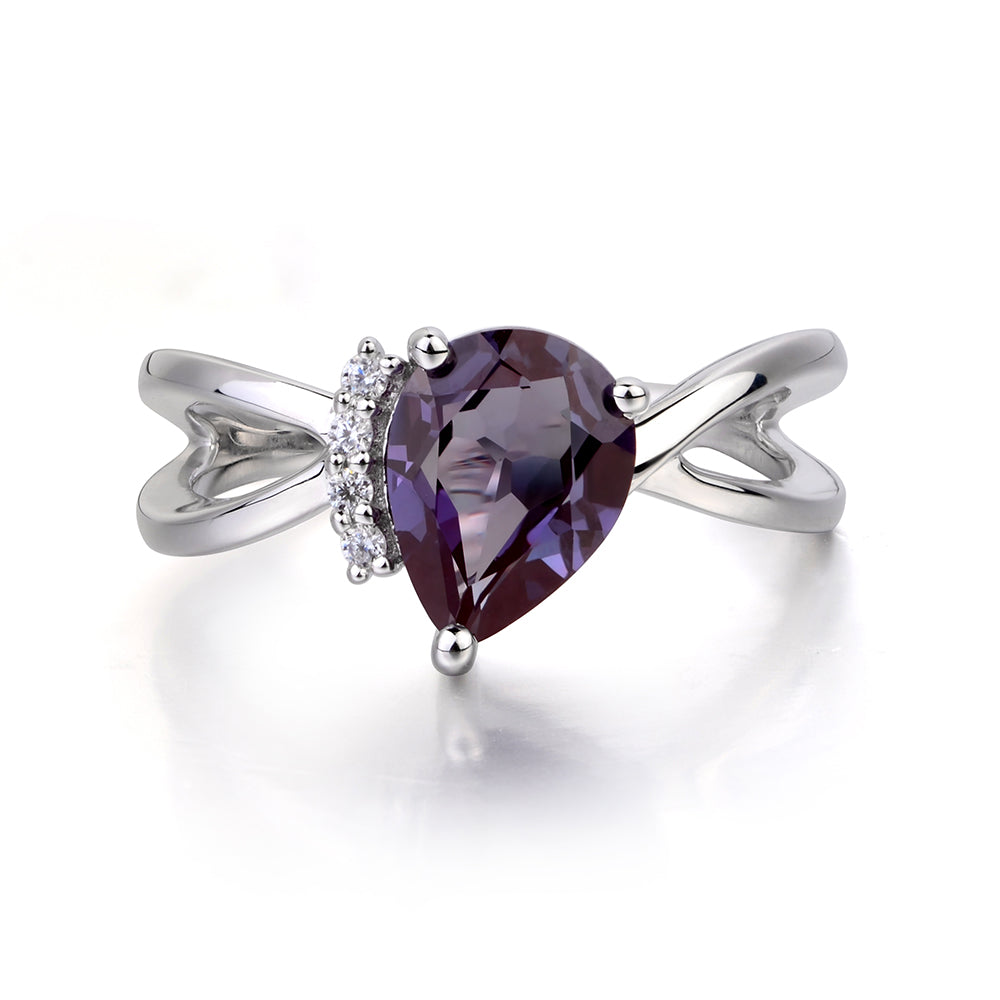 Alexandrite Ring Split Shank Pear Engagement Ring - LUO Jewelry