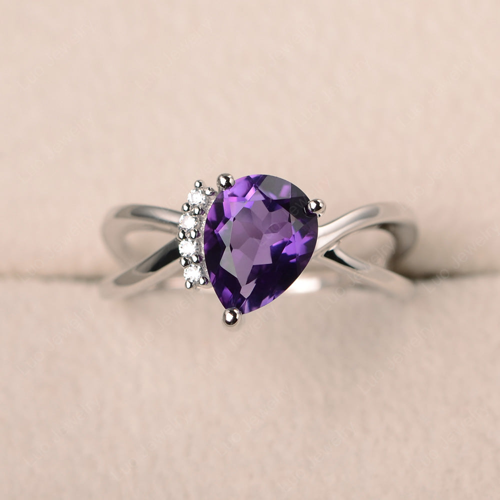 Amethyst Ring Split Shank Pear Engagement Ring - LUO Jewelry