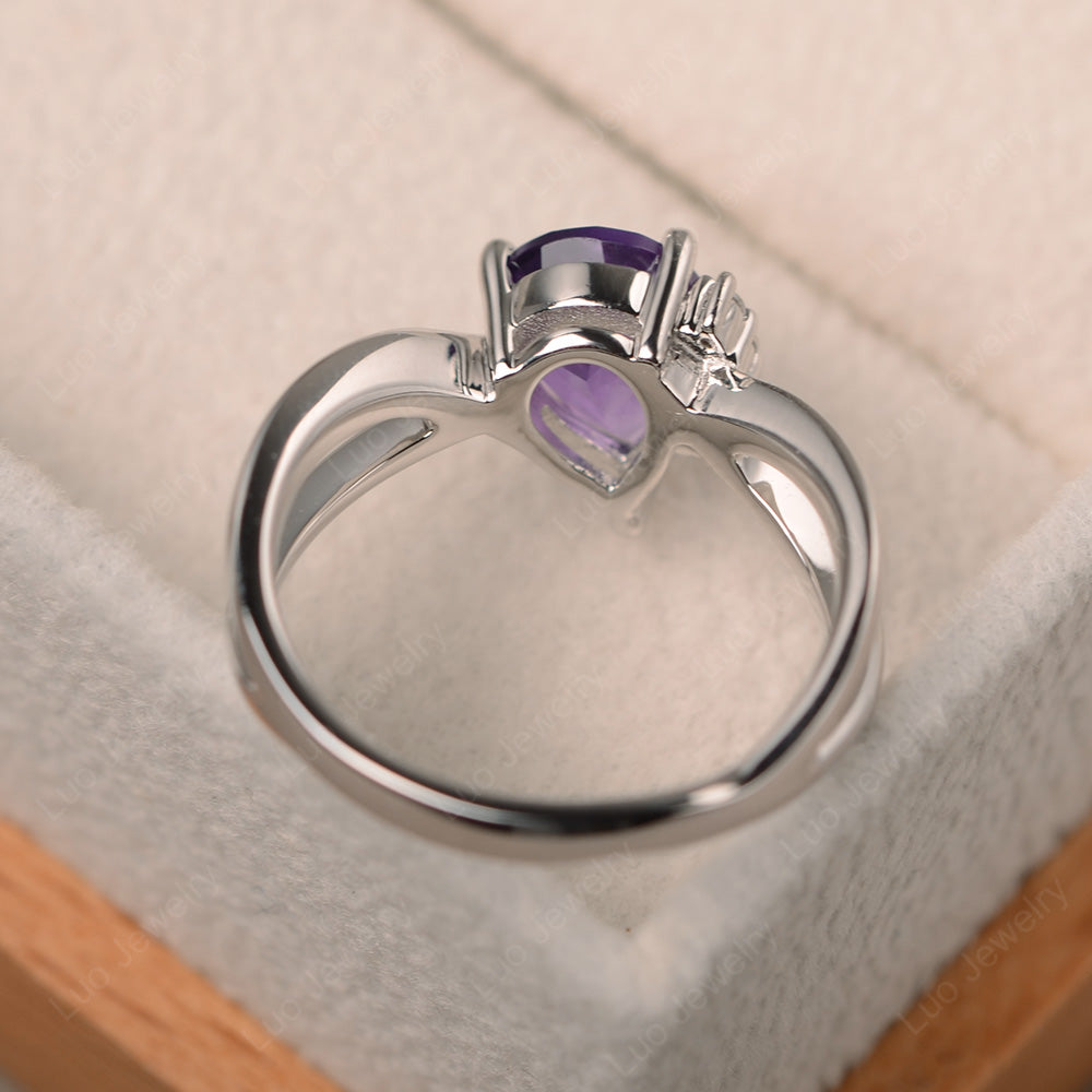 Amethyst Ring Split Shank Pear Engagement Ring - LUO Jewelry