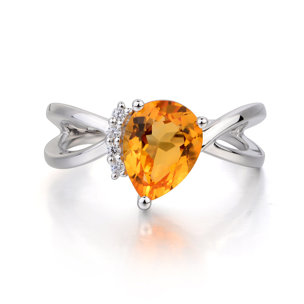Citrine Ring Split Shank Pear Engagement Ring - LUO Jewelry