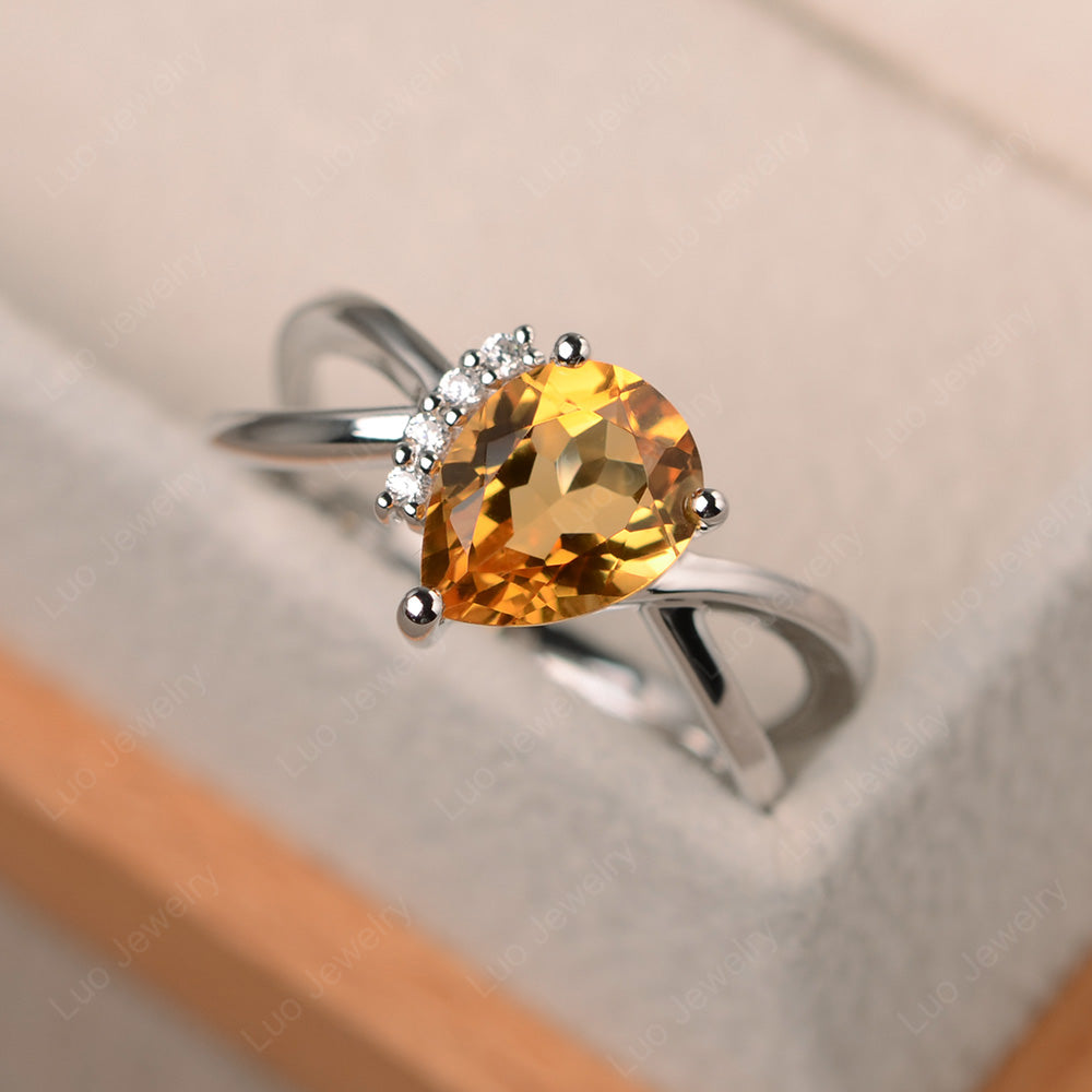 Citrine Ring Split Shank Pear Engagement Ring - LUO Jewelry