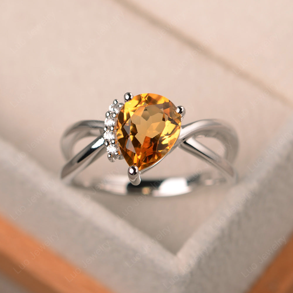 Citrine Ring Split Shank Pear Engagement Ring - LUO Jewelry