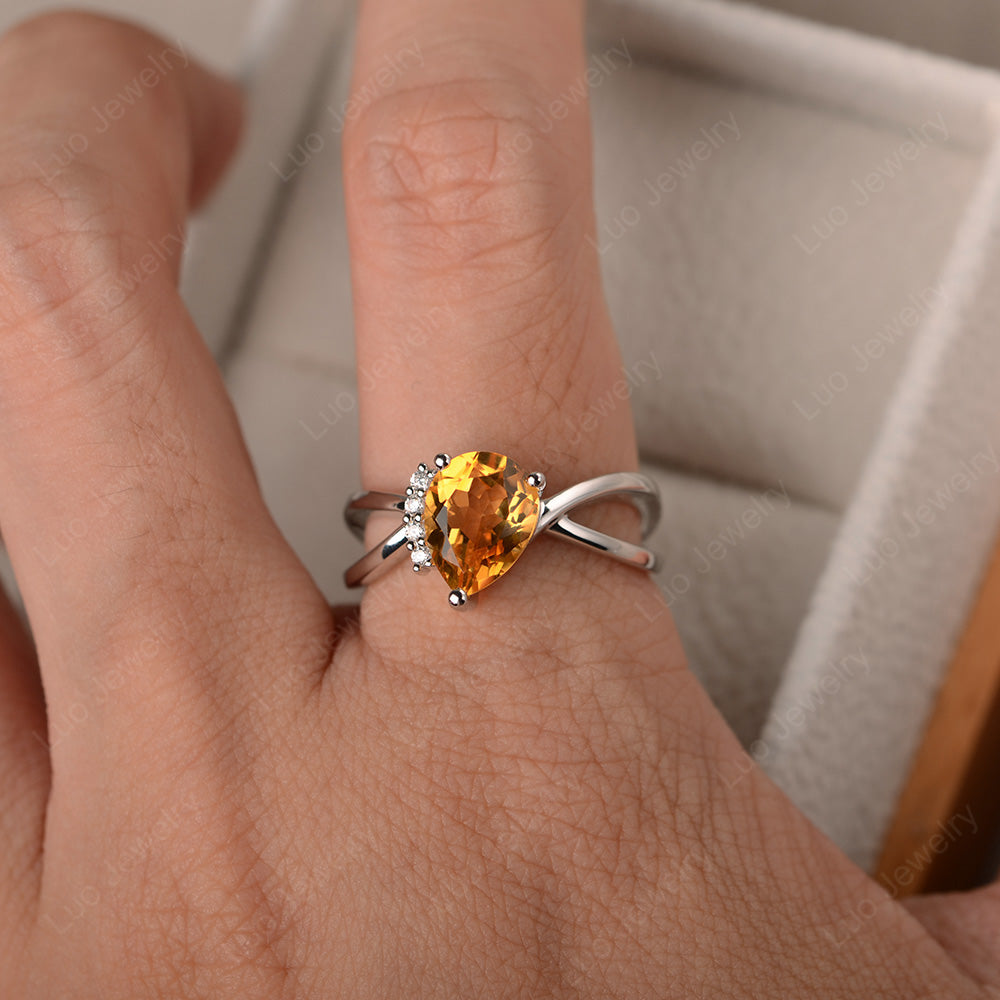 Citrine Ring Split Shank Pear Engagement Ring - LUO Jewelry