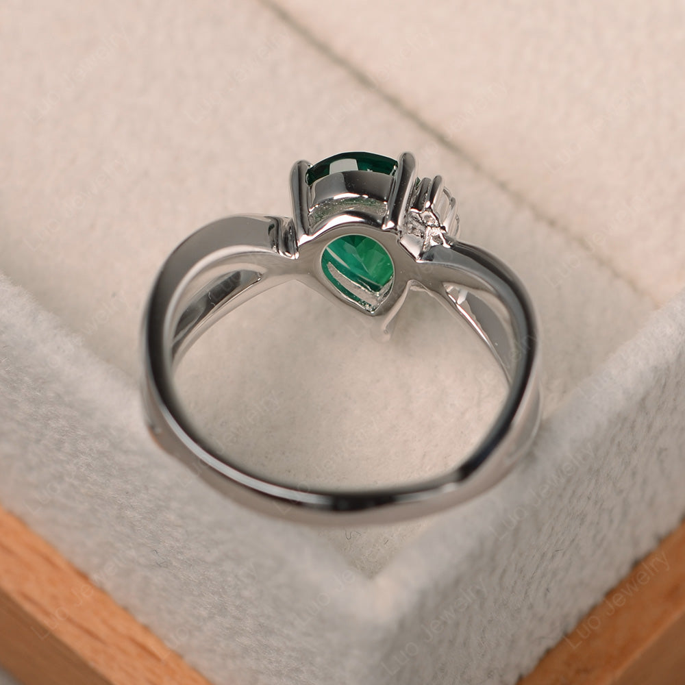 Lab Emerald Ring Split Shank Pear Engagement Ring - LUO Jewelry