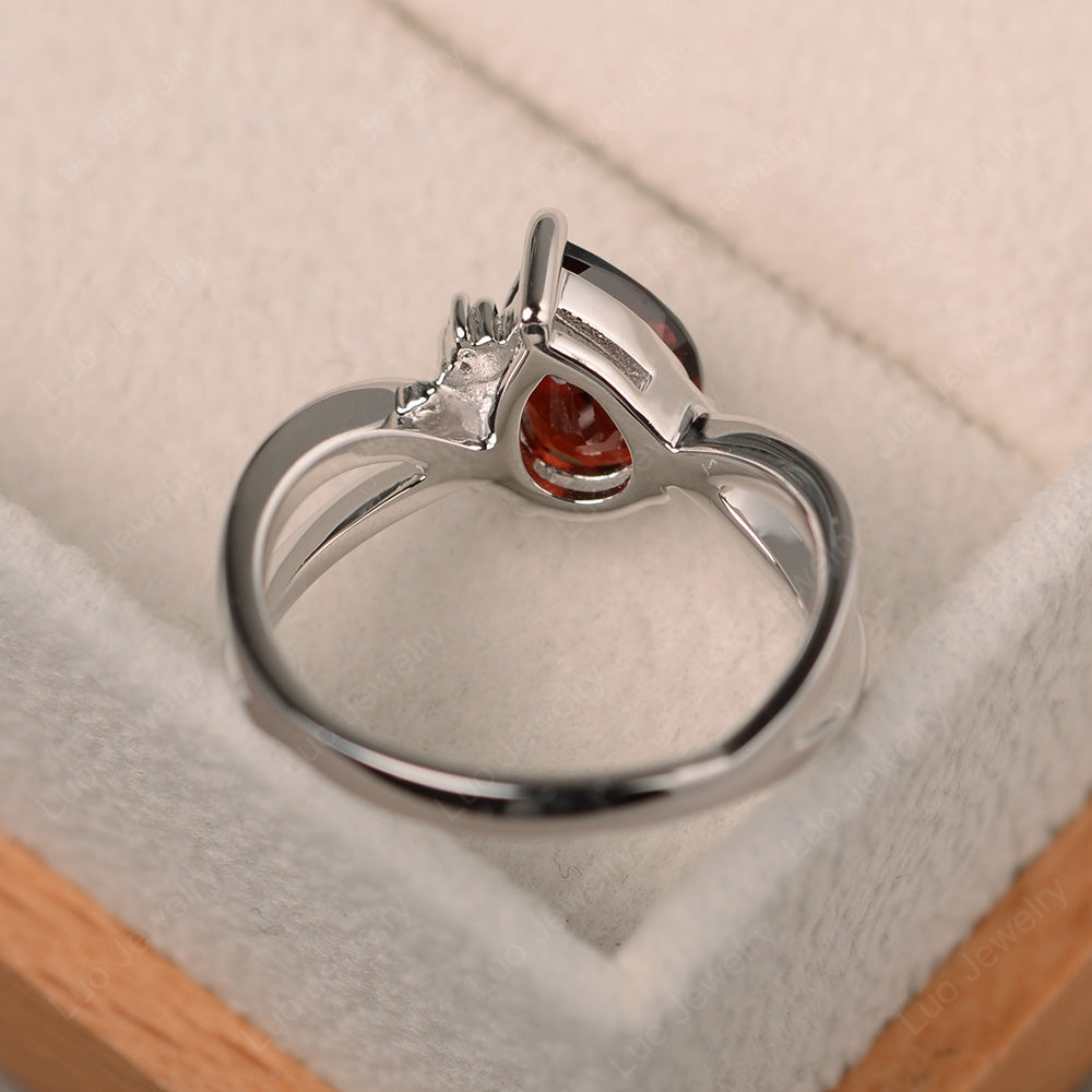 Garnet Ring Split Shank Pear Engagement Ring - LUO Jewelry