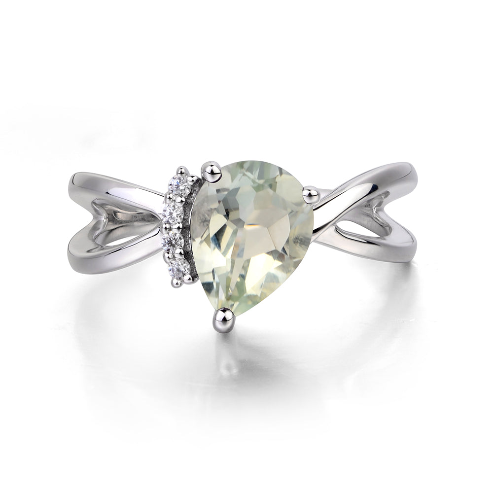 Green Amethyst Ring Split Shank Pear Engagement Ring - LUO Jewelry
