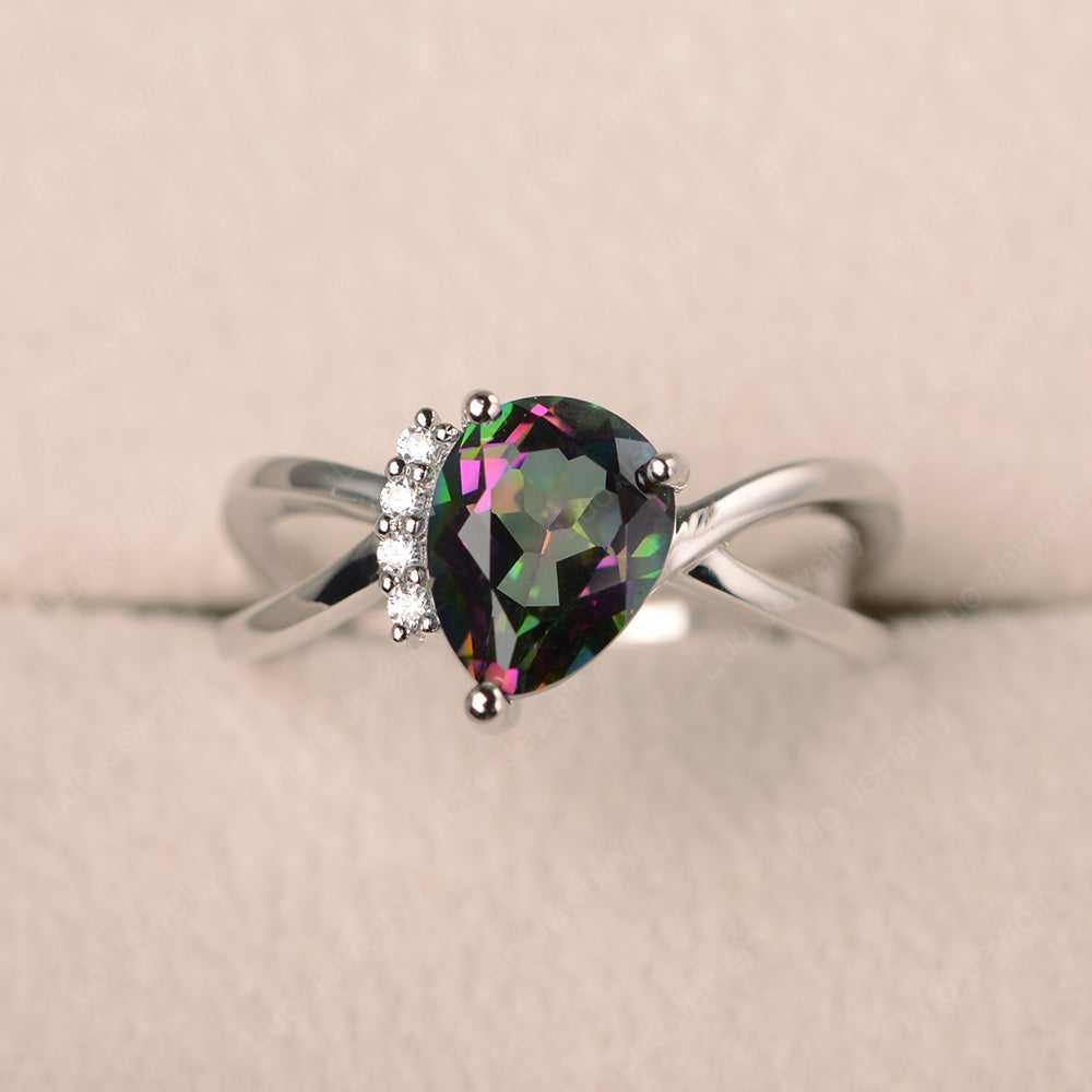 Mystic Topaz Ring Split Shank Pear Engagement Ring - LUO Jewelry