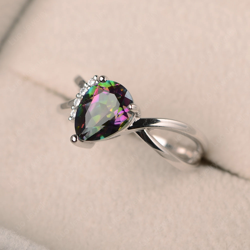 Mystic Topaz Ring Split Shank Pear Engagement Ring - LUO Jewelry