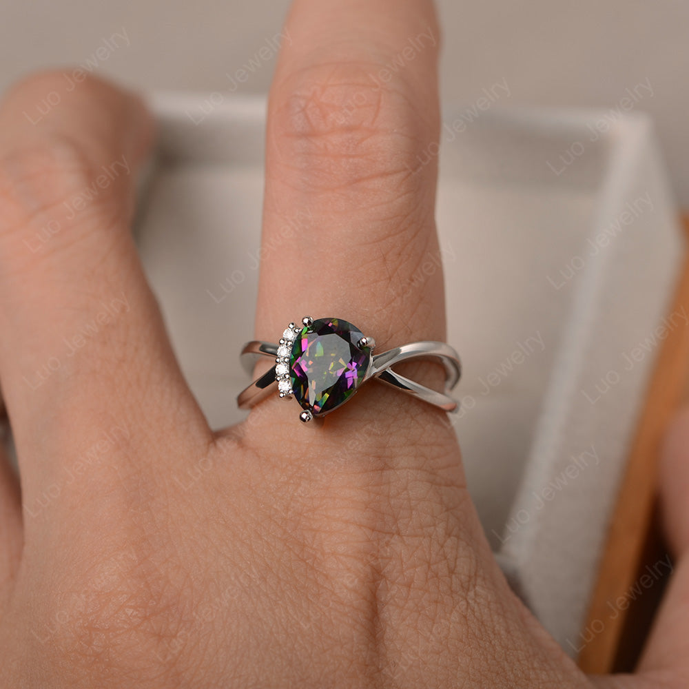 Mystic Topaz Ring Split Shank Pear Engagement Ring - LUO Jewelry