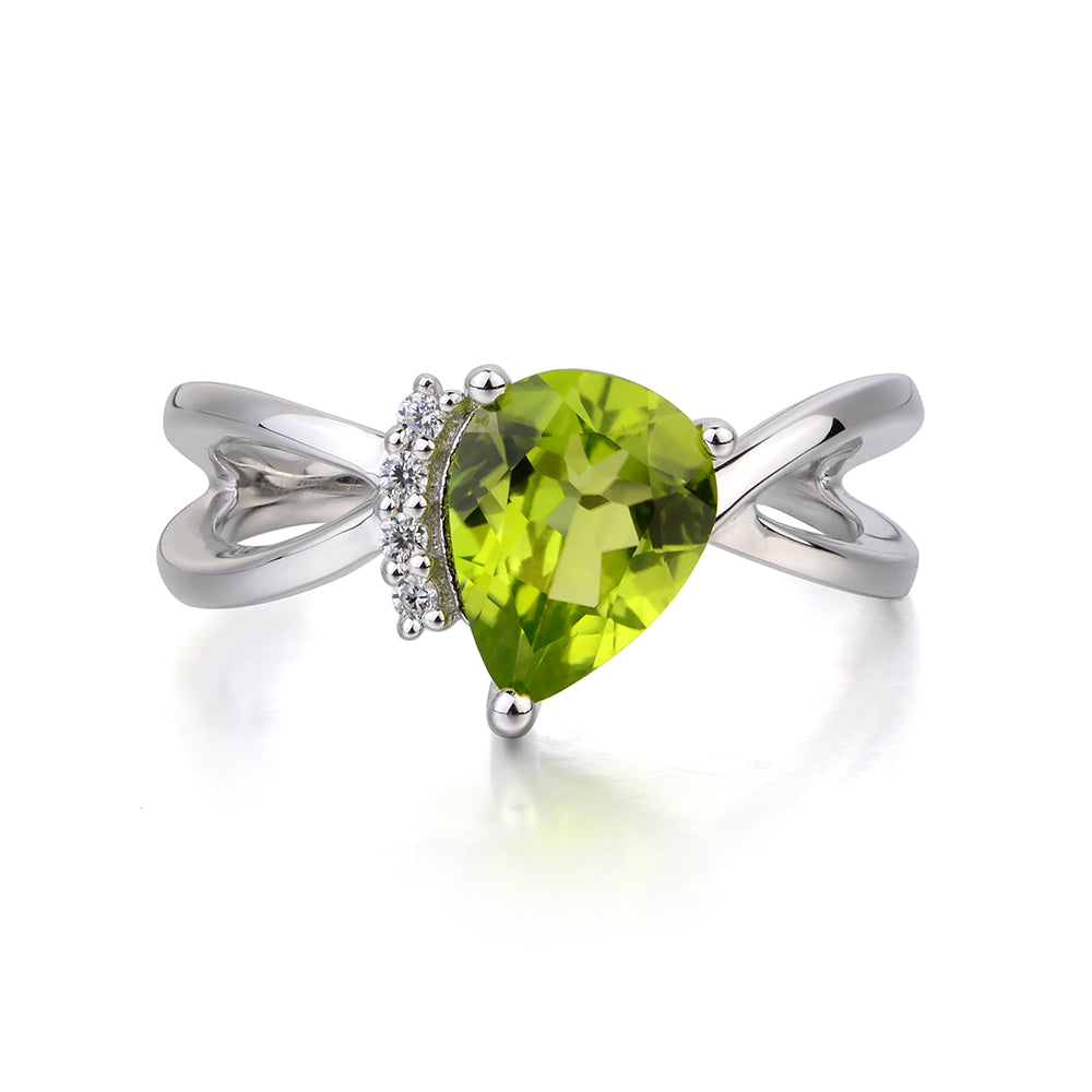 Peridot Ring Split Shank Pear Engagement Ring - LUO Jewelry