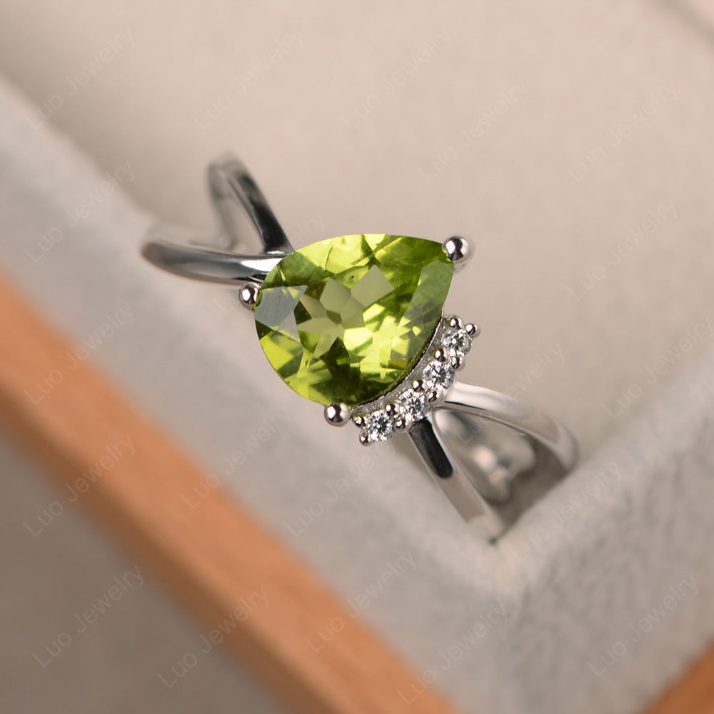 Peridot Ring Split Shank Pear Engagement Ring - LUO Jewelry