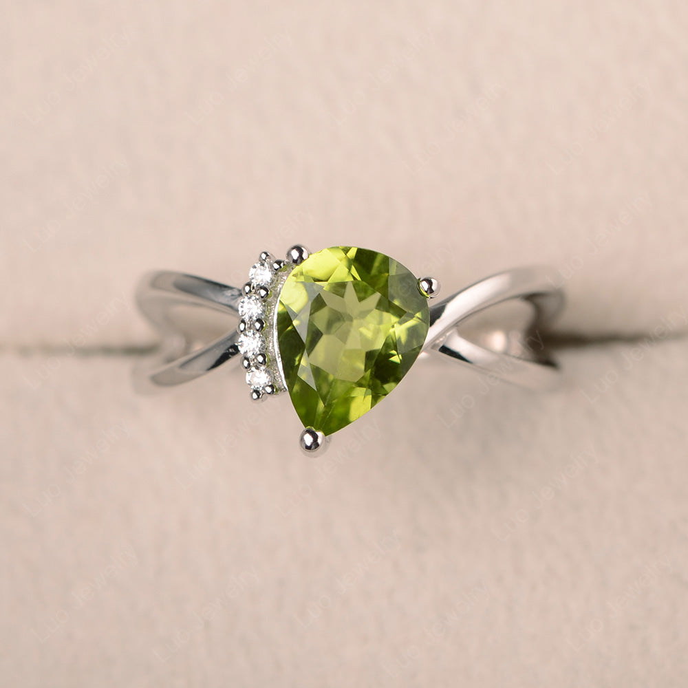 Peridot Ring Split Shank Pear Engagement Ring - LUO Jewelry