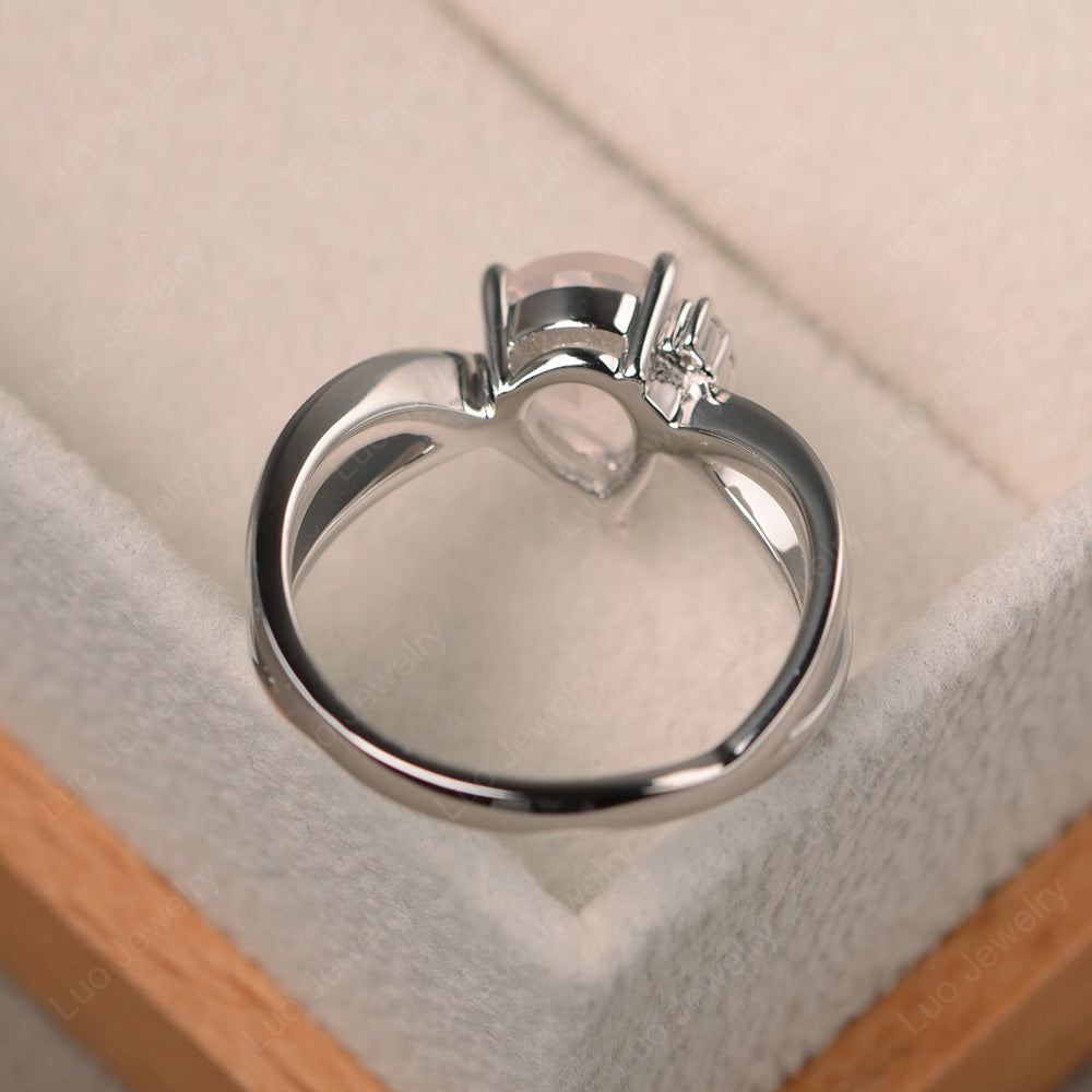 Rose Quartz Ring Split Shank Pear Engagement Ring - LUO Jewelry