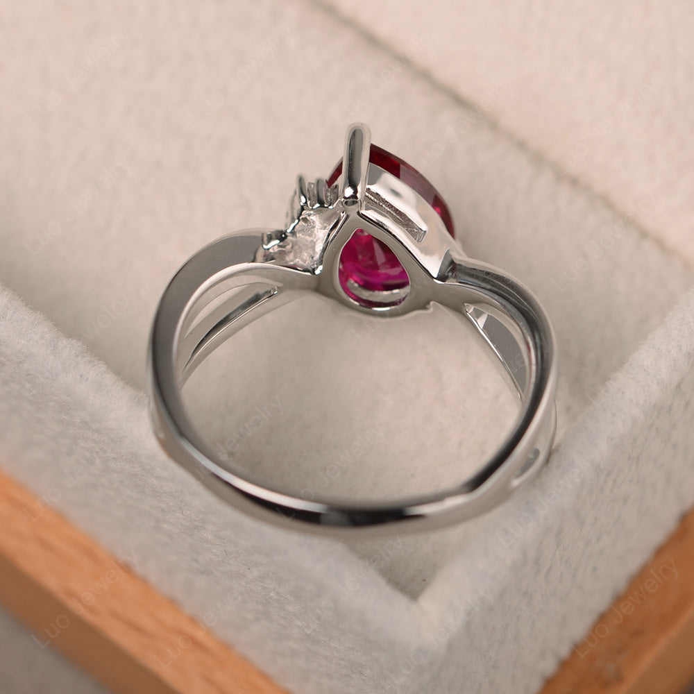 Ruby Ring Split Shank Pear Engagement Ring - LUO Jewelry