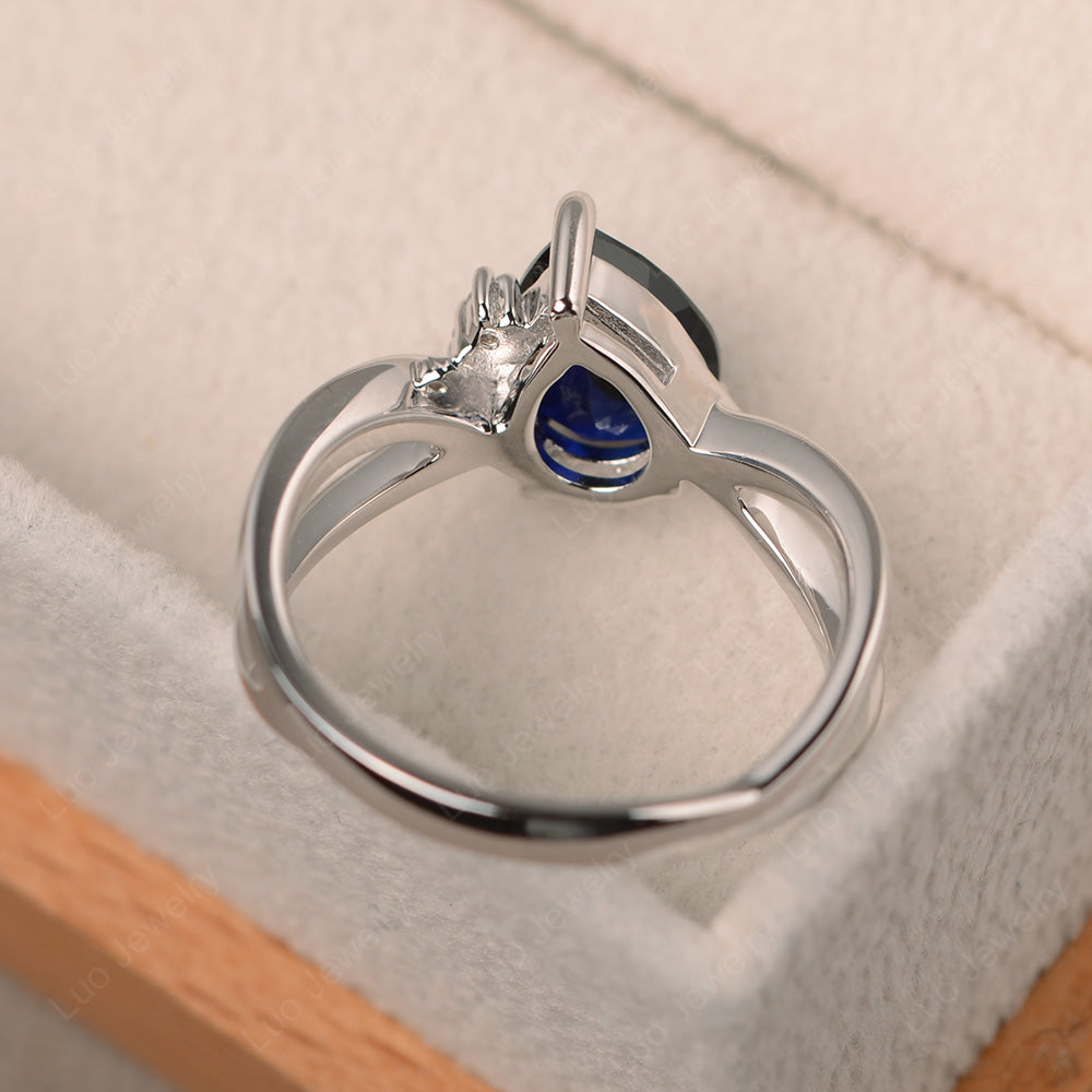 Lab Sapphire Ring Split Shank Pear Engagement Ring - LUO Jewelry