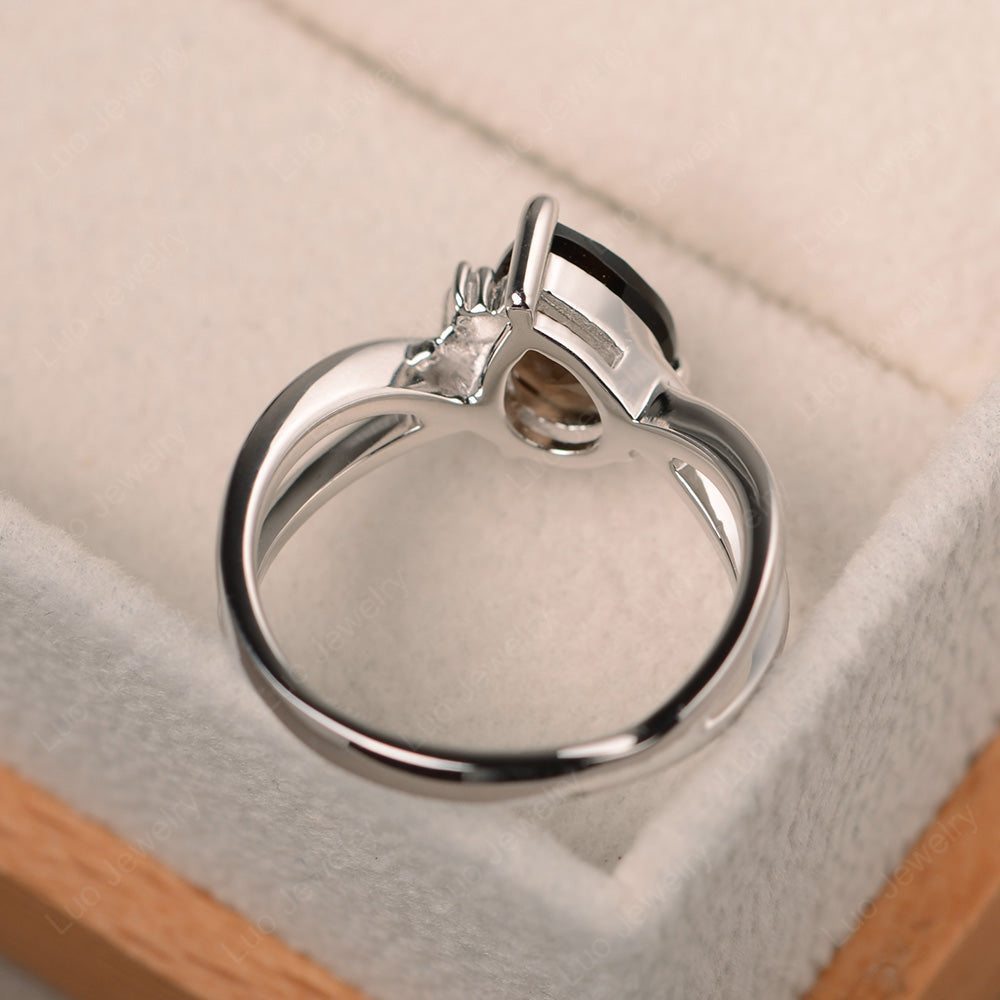 Smoky Quartz  Ring Split Shank Pear Engagement Ring - LUO Jewelry