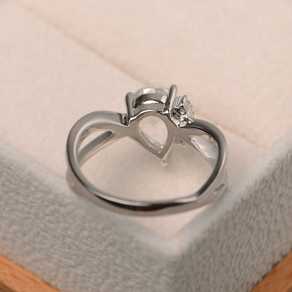 White Topaz Ring Split Shank Pear Engagement Ring - LUO Jewelry