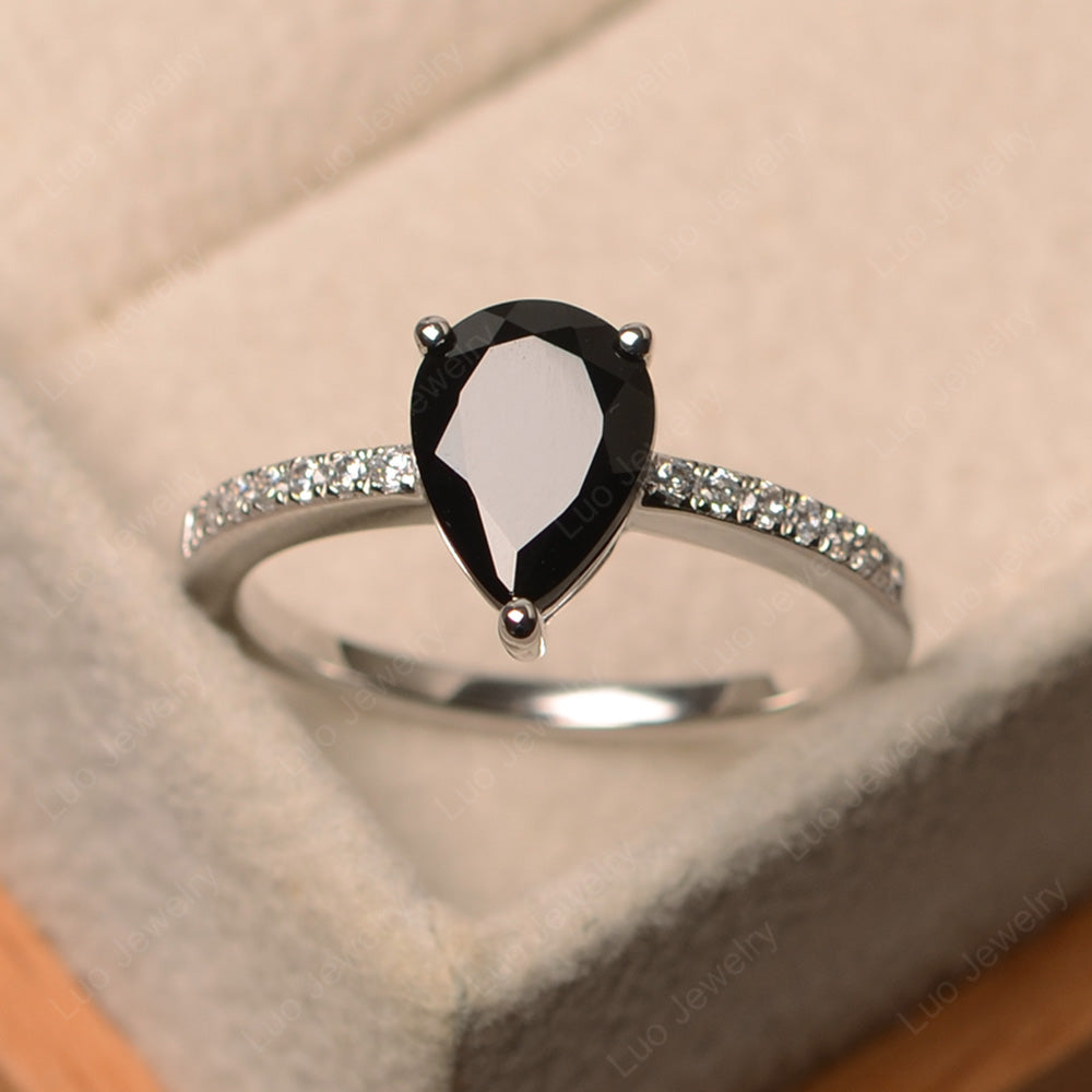 Teardrop Black Spinel Engagement Ring - LUO Jewelry